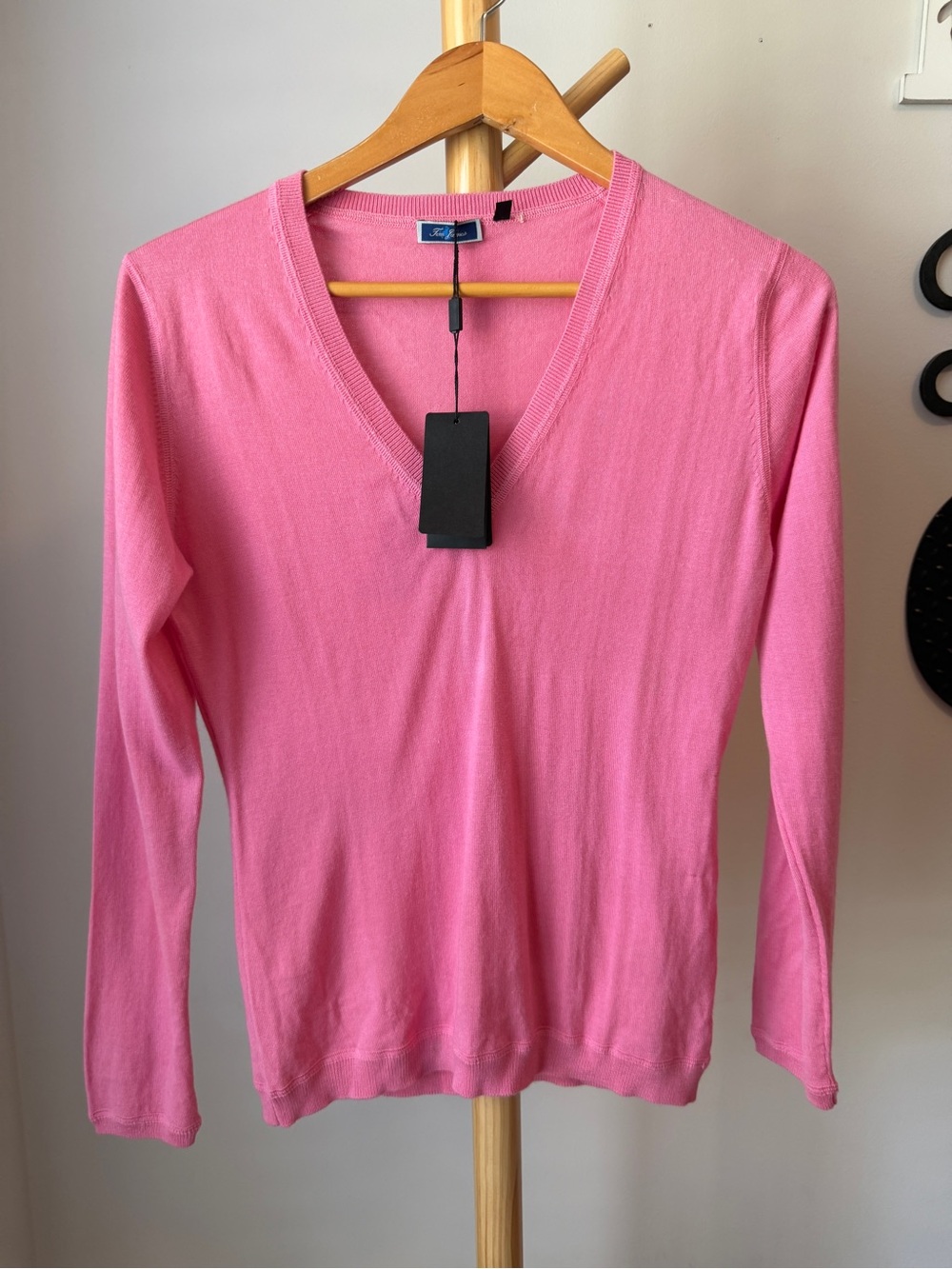 Tom James Silk Cashmere Sweater NEW Size Medium Pink V Neck Pullover Women’s Top